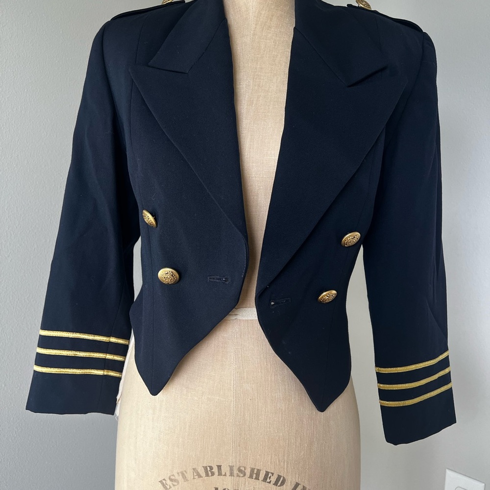 bebe Black Double-Breasted Blazer with Gold Accents
